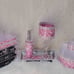 Pink and Silver, 6-Piece Vanity Set Makeup Organizer Storage