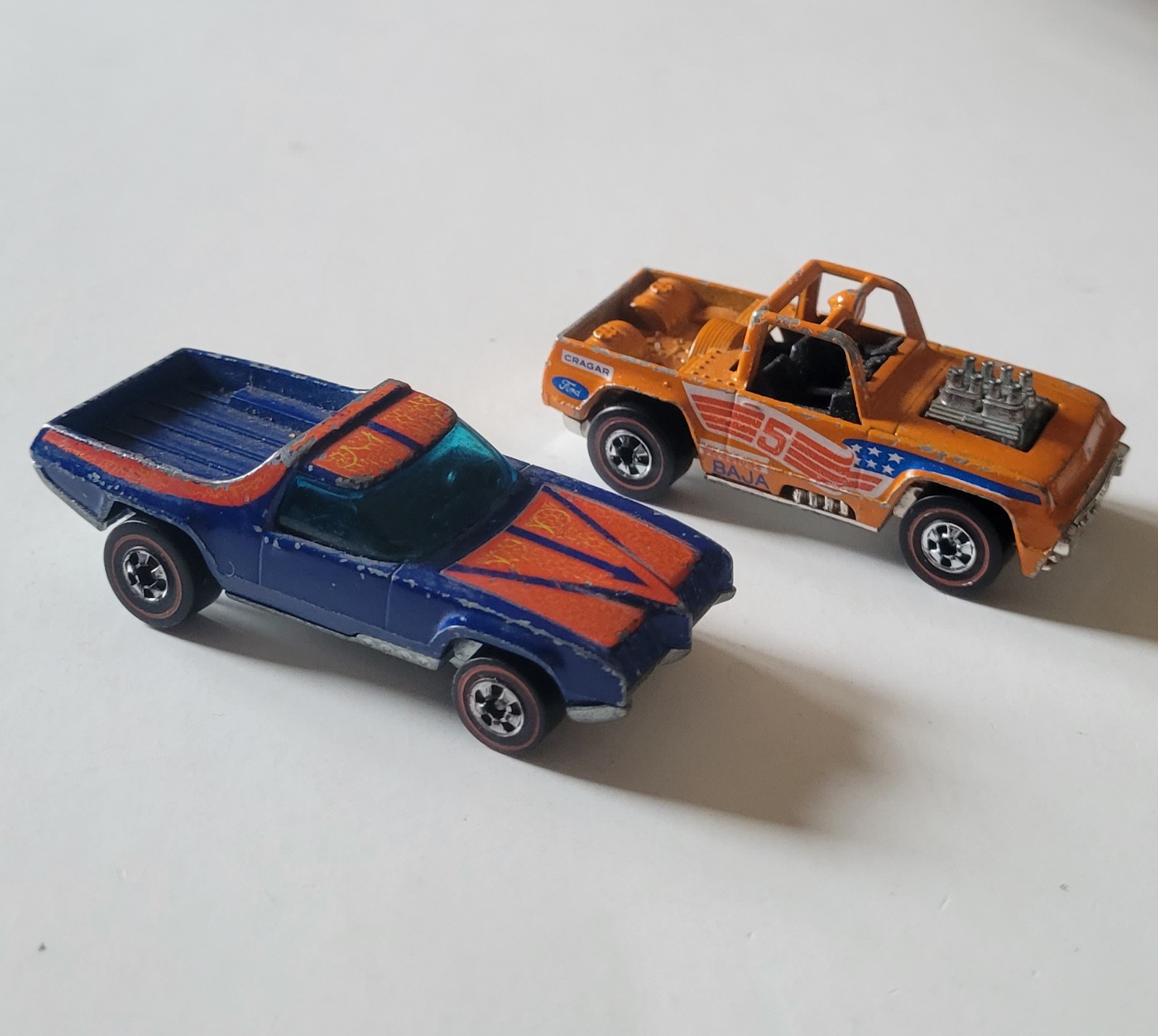 Vtg Hot Wheels Redline Flying Colors Lot of 2 Breakaway Bucket, Baja Bruiser