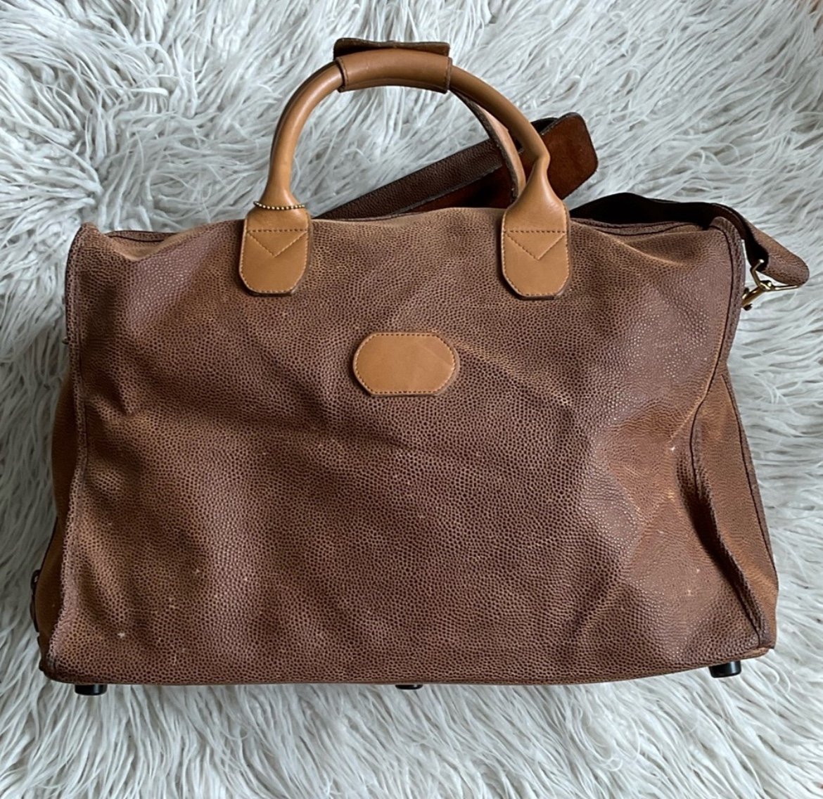 Jack George Brown Pebbled Leather Large Duffel Travel Top Handle Crossbody Bag