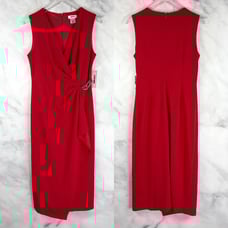 NWT DKNY Surplice V Neck Faux Wrap Midi Dress Red Formal Party Mature Modest 6