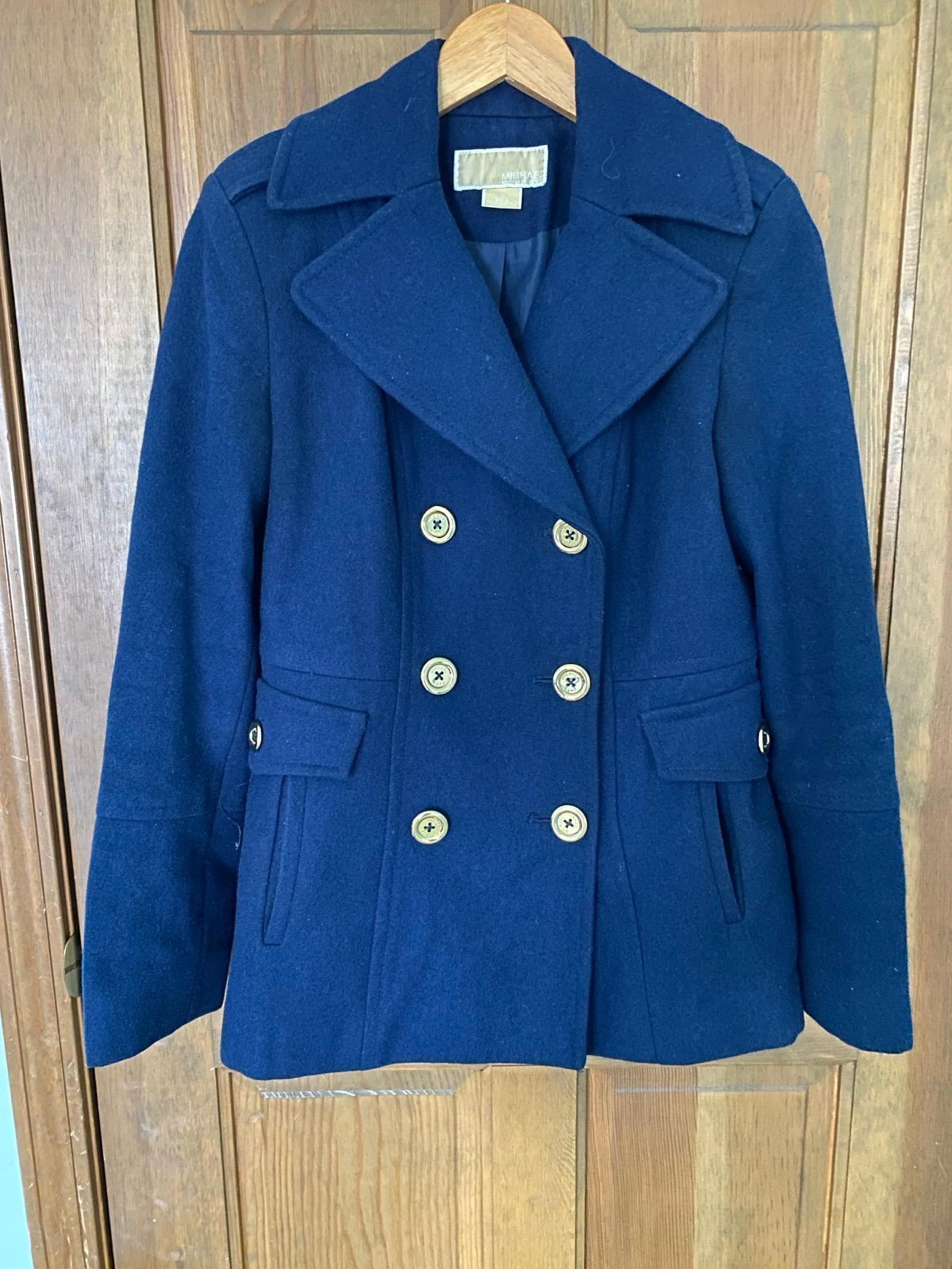 Michael Kors Women's Pea Coat Wool Blend Blue Gold-tone Buttons Size XS