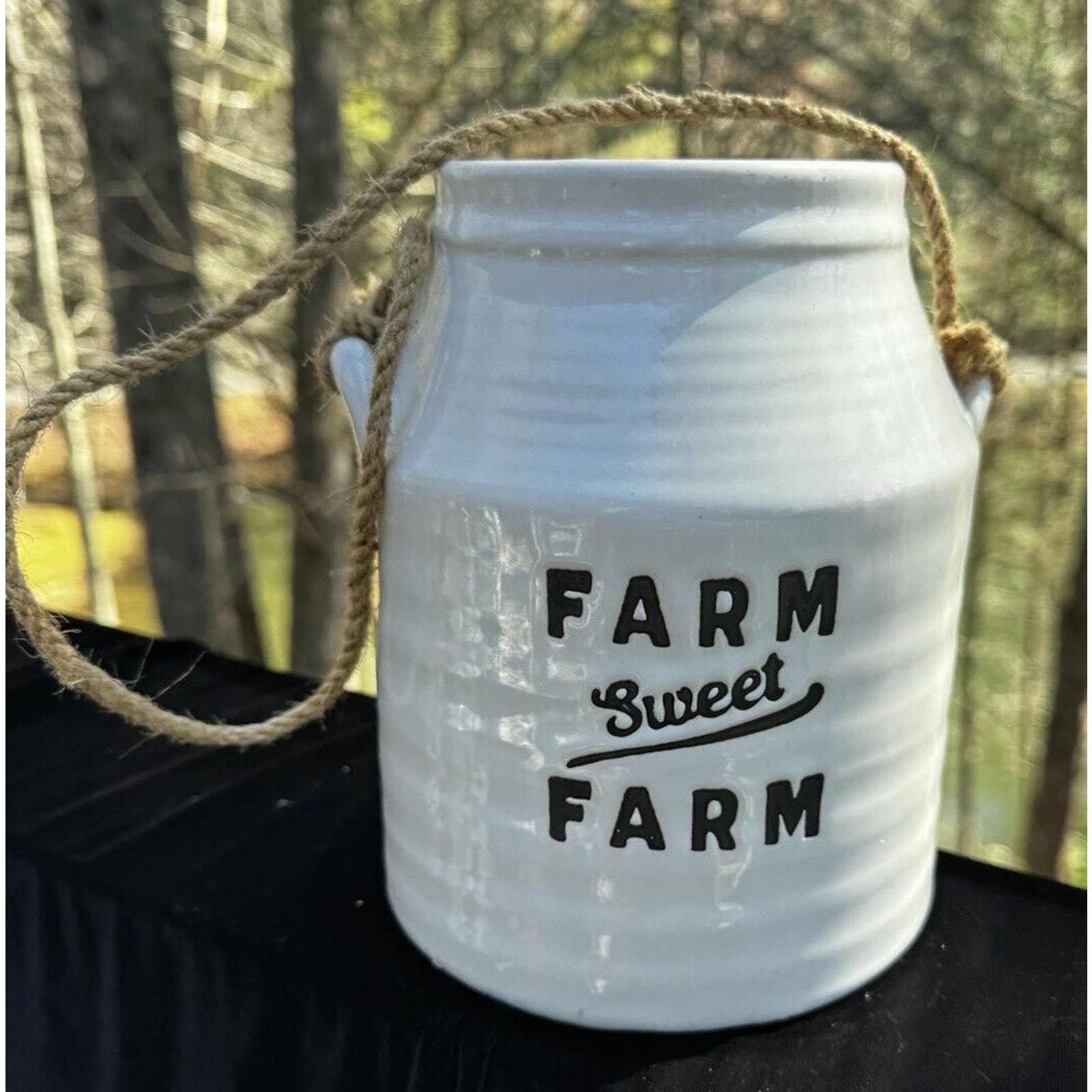 Lovely White Ceramic Hanging Planter Or Storage for Farmhouse Home Decor