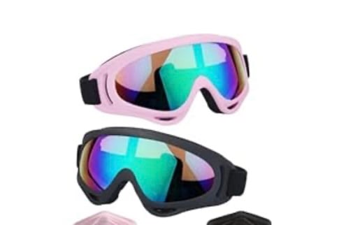 Pink and Black Ski Goggles Set Set of ski goggles in pink and black. Features re