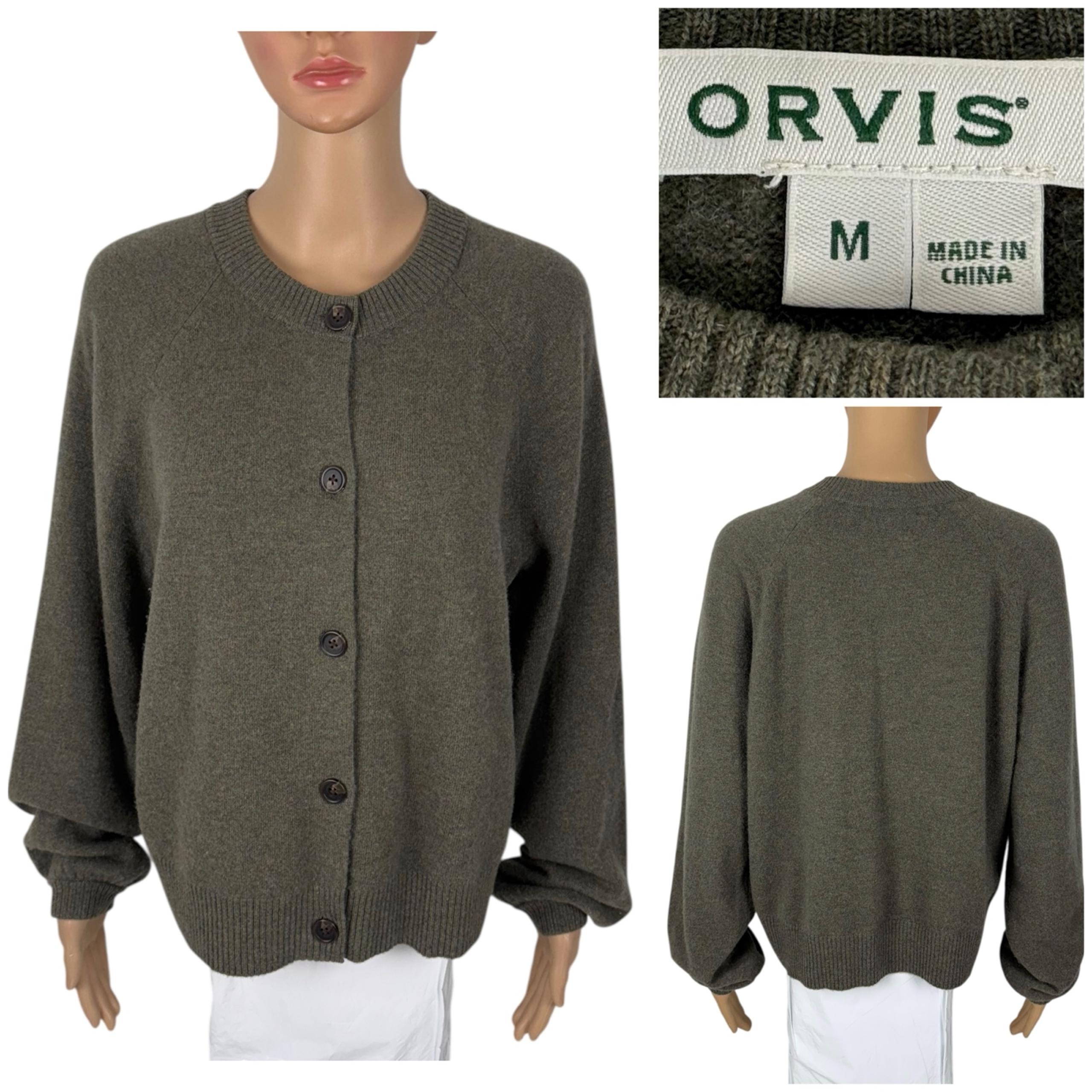Orvis Womens Medium Sweater Green Cardigan 100% Cashmere Casual Buttons EUC
