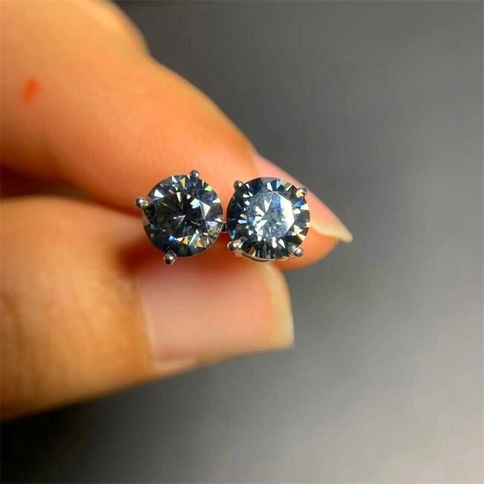 2 Carat Dark Blue Moissanite Stud Earrings, Dark Blue Moissanite Earrings
