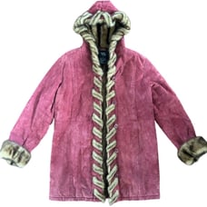 Dennis Basso Vintage Long Suede Faux Fur Hooded Coat Women's Medium