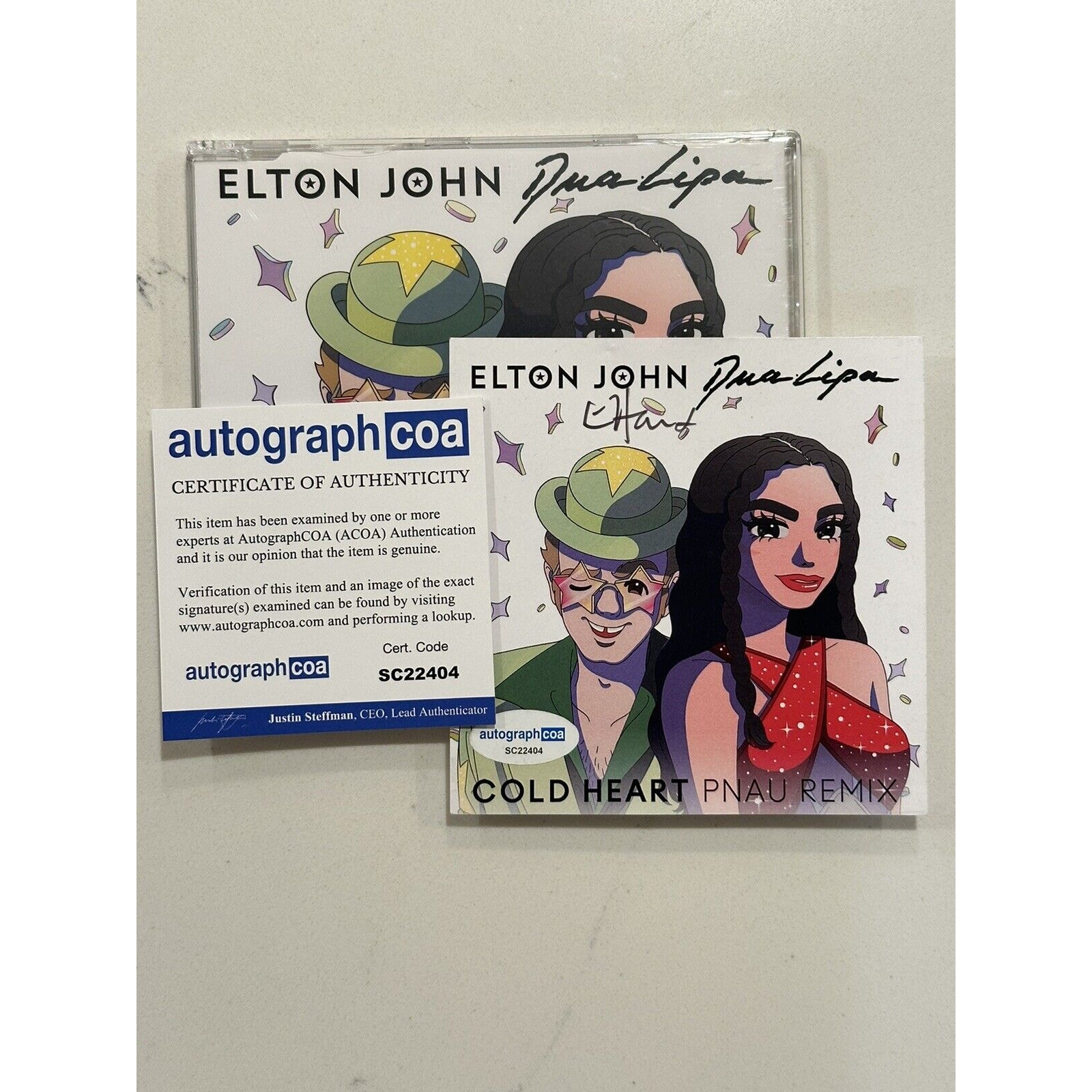 ELTON JOHN Autographed Elton & Dua Cold Heart Pnau Remix CD Insert - ACOA COA