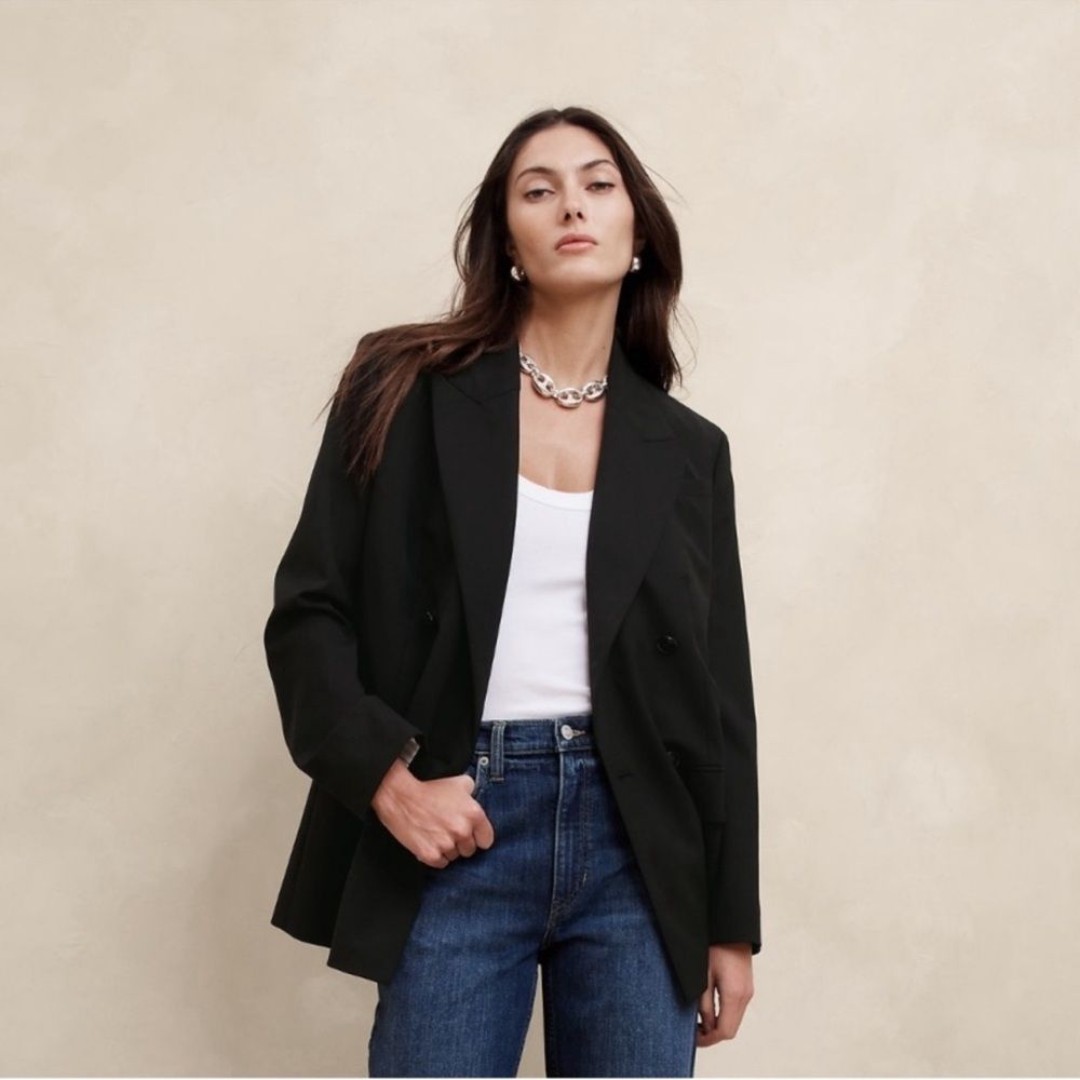 Banana Republic Black Siena Relaxed Italian Wool Blazer Black Size 6