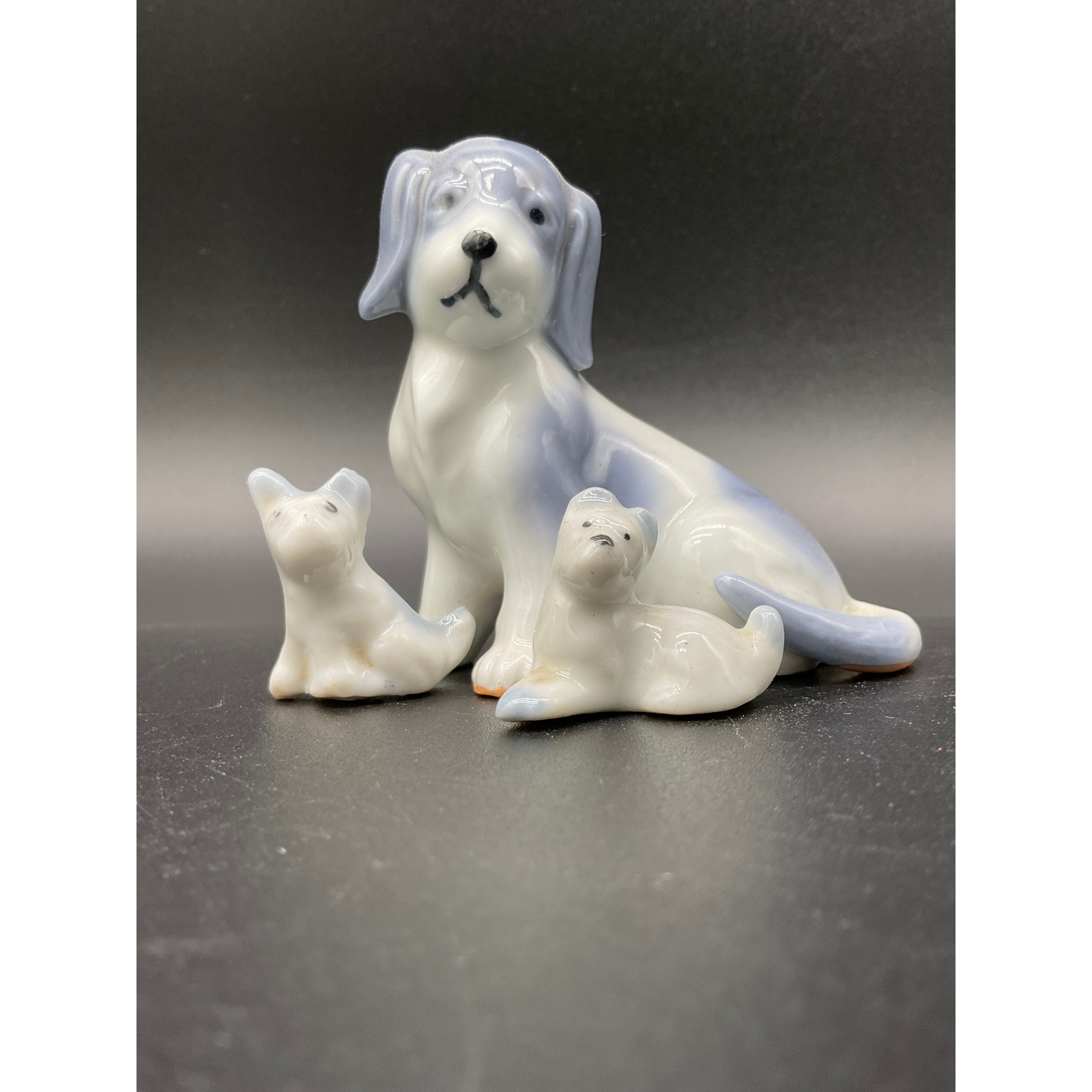 Occupied Japan Porcelain Dog and Puppies Figurine 1940s Hand Painted
