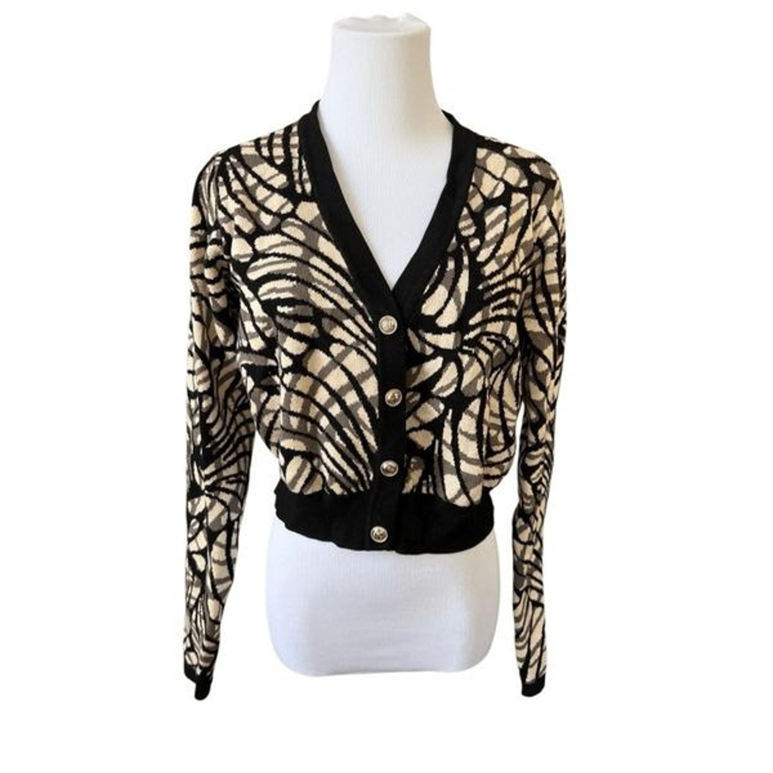 Guess W2BR55Z2YK2 Posie Jacquard Cardigan Sweater LARGE Cropped Button Up