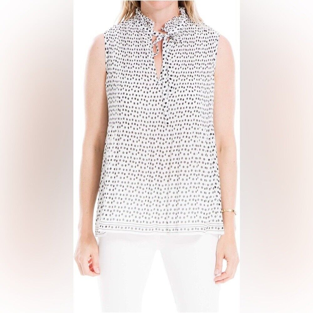 Max Studio- Sleeveless Pleated Top with Pokatdots white and black Size XS