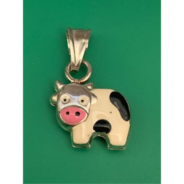 .925 Black White Cow Vintage Sterling Silver Jewelry Charm #farm