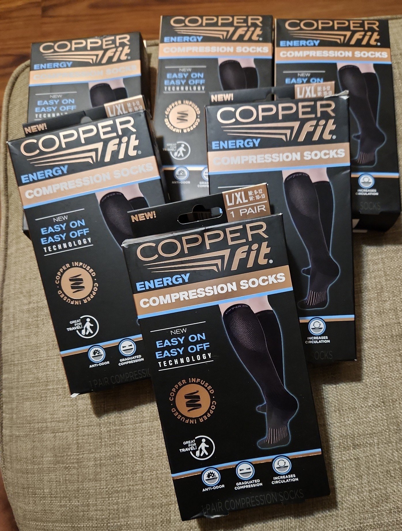 6 pairs Copper Fit Compression Socks X/XL M:9-12 W:10-13