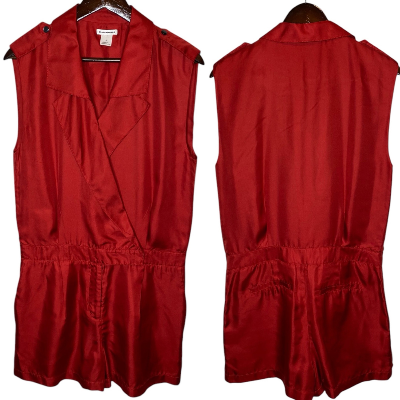 Club Monaco Silk Sleeveless Romper Red, size 6