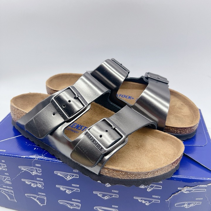 Birkenstock Arizona Soft Footbed Sandal Metallic Anthracite Leather Womens EU 37