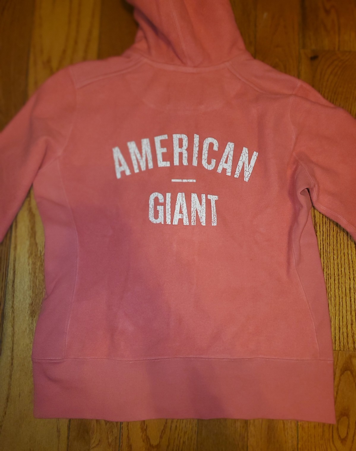 American Giant Pink 100% Cotton Felt Zip Up Hoodie L