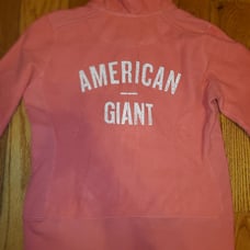American Giant Pink 100% Cotton Felt Zip Up Hoodie L