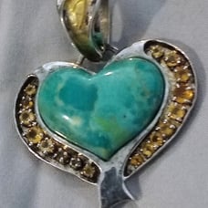 Mine Finds By Jay King Dtr Chilean Turquoise Heart & Citrine Pendant 925...