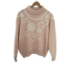 Vtg 80s Mademoiselle Knitwear Turtleneck Sweater 1X Pink Floral Fairy Kei Kawaii