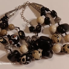 925 Sterling Silver & Black, White, Picasso Beaded Bracelet