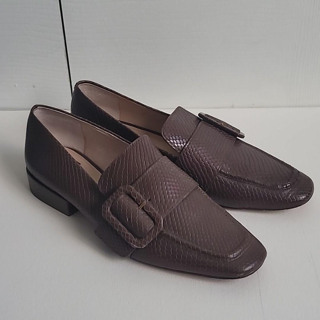 Louise Et Cie Aspen Snake Embosse Brown Leather Loafers Sz 8.5