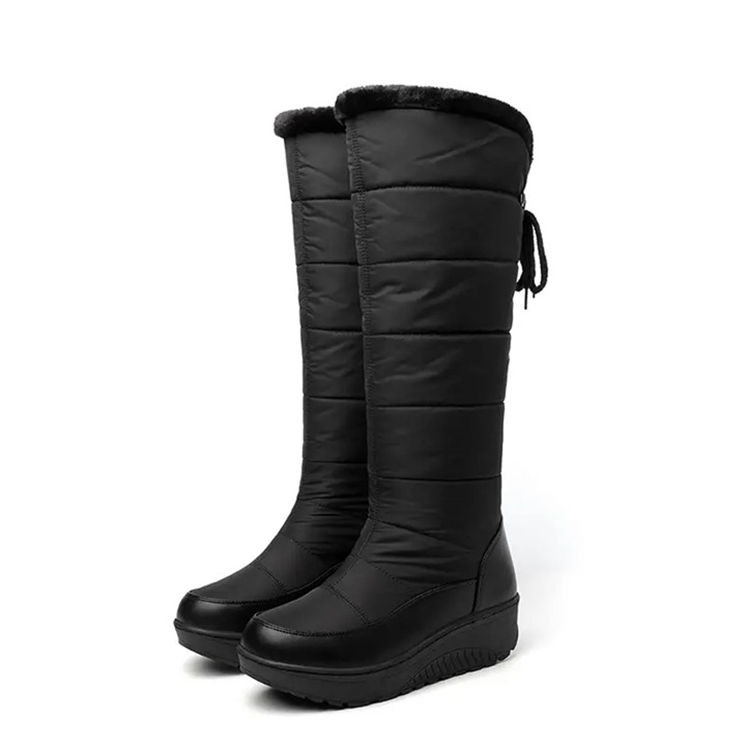 Waterproof non-slip outdoor knee high boots warm inner sole flat lace-up shoes w