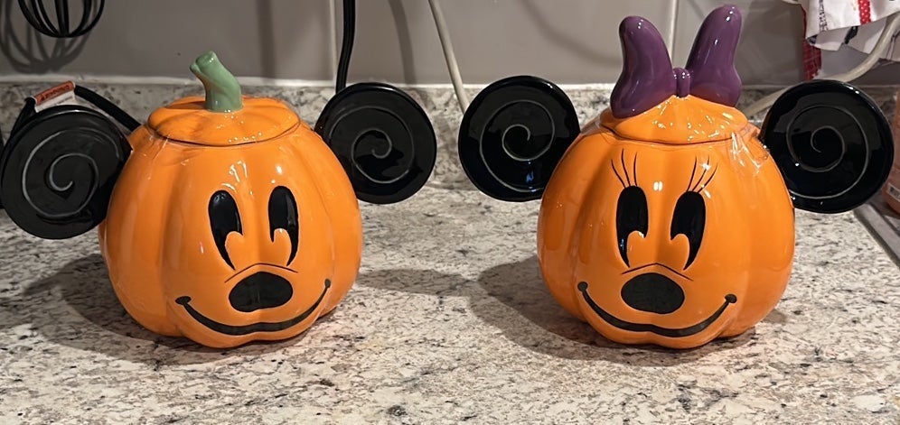Pumpkin Mickey and Minnie Mouse Cookie Jar Set!