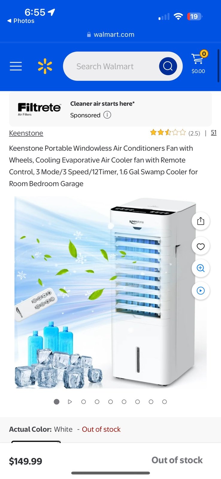Keenstone Portable Windowless Air Conditioners Fan with Wheels, Cooling Evaporat