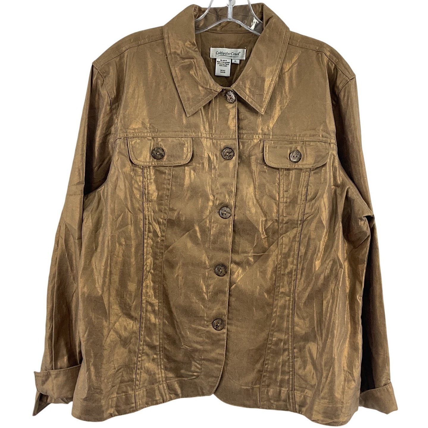 Coldwater Creek Gold Cotton Button-Up Jacket Women’s XL Plus Size Preowned