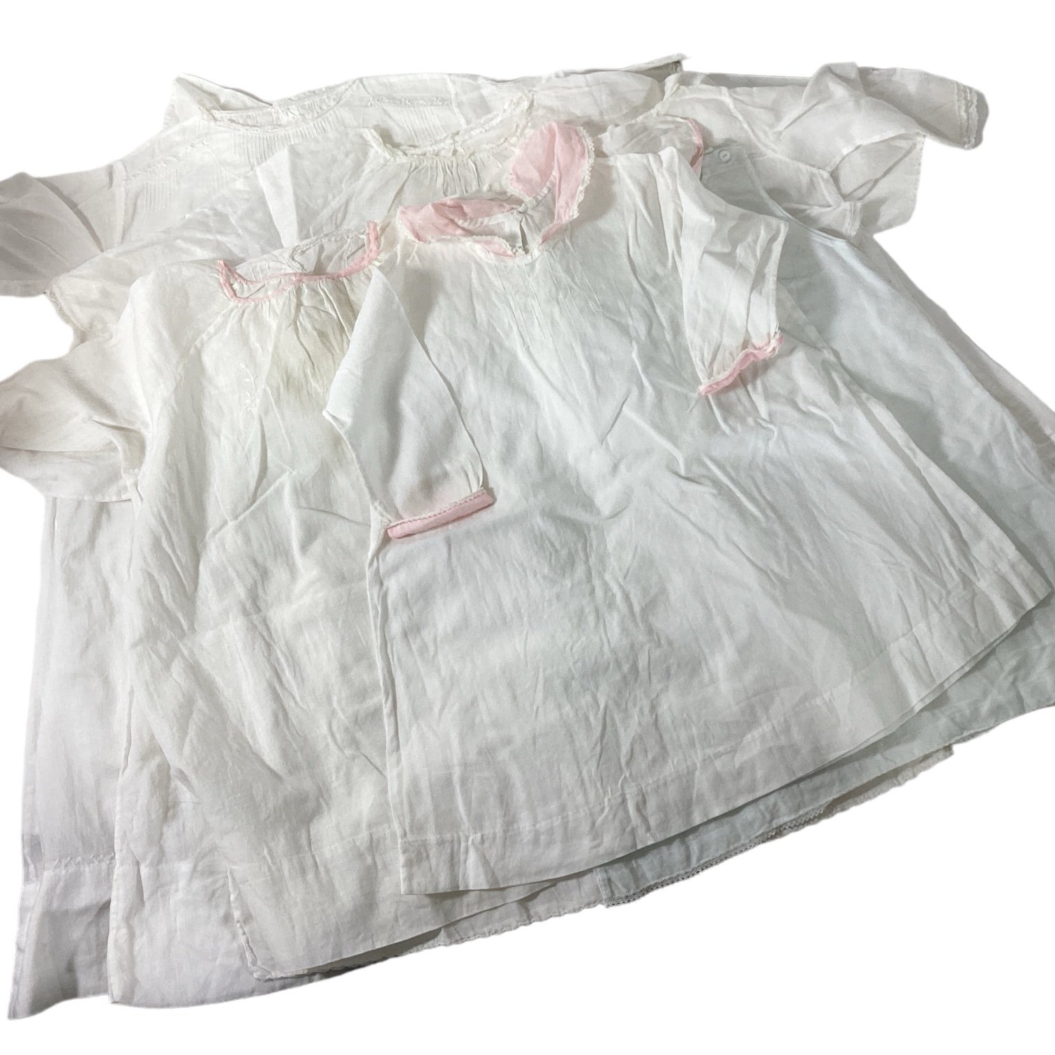 Antique 1920’s Batiste Infant Gown And Slip Set Linen Baby Doll