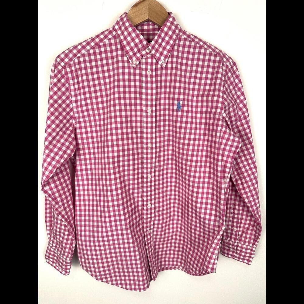 Ralph Lauren Pink White Check Cotton Button Down SIZE M