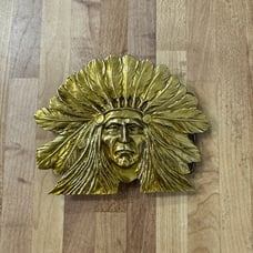 Vintage Brass Native American Indian Chief Head Belt Buckle Ornate Decorative