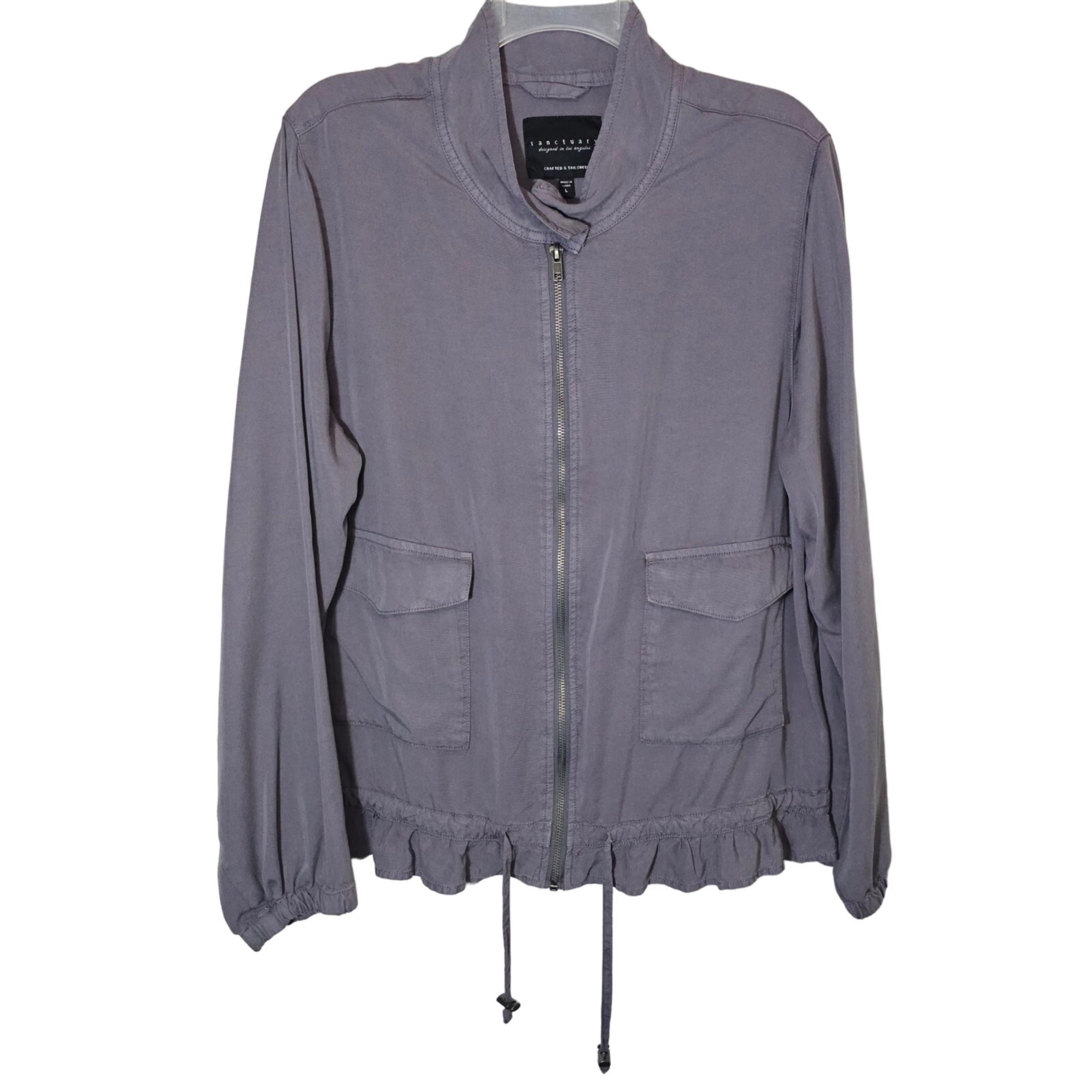 Sanctuary Women's Purple Jacket Large Military Ruffle Lightweight Minimalist