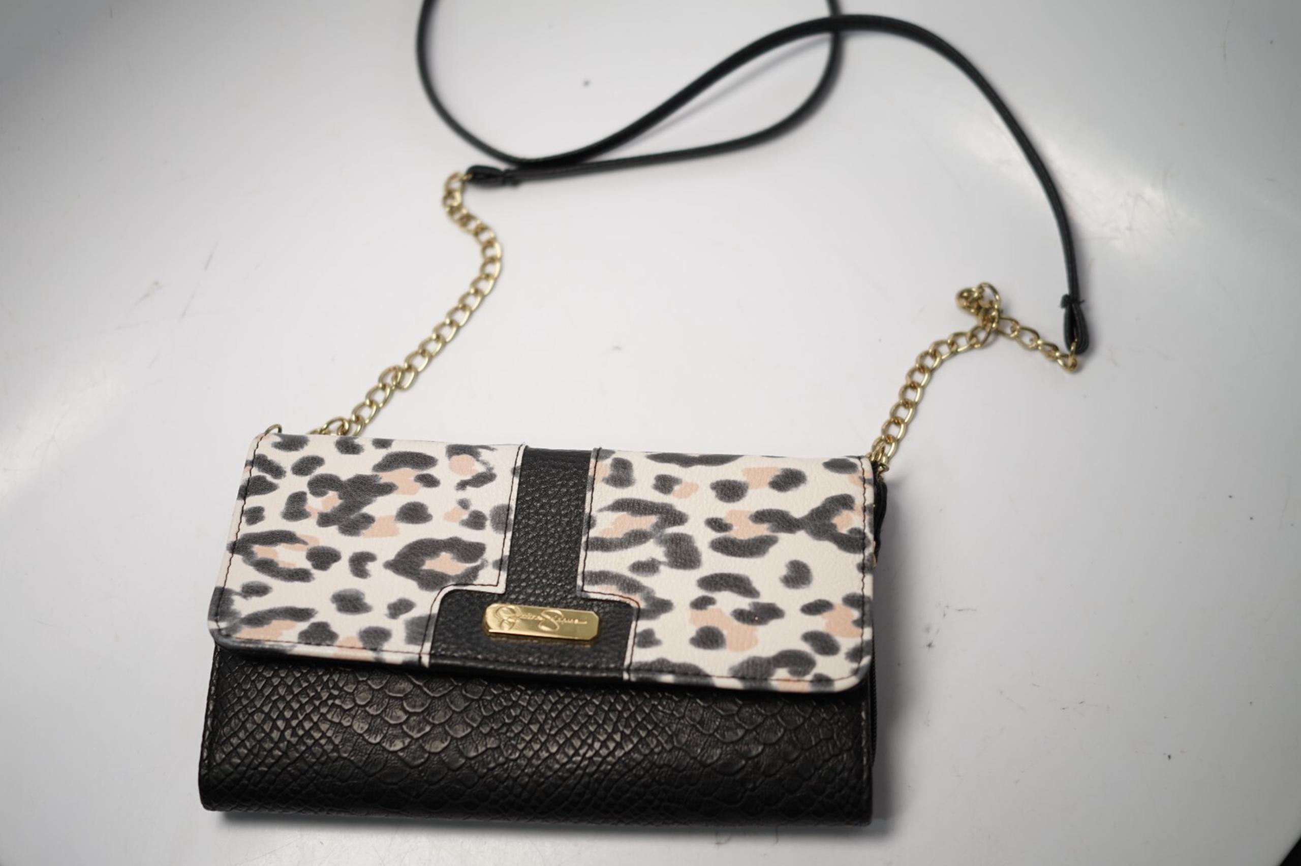 Jessica Simpson Cheetah Print Crossbody Bag Faux Alligator Crocodile Black Mini