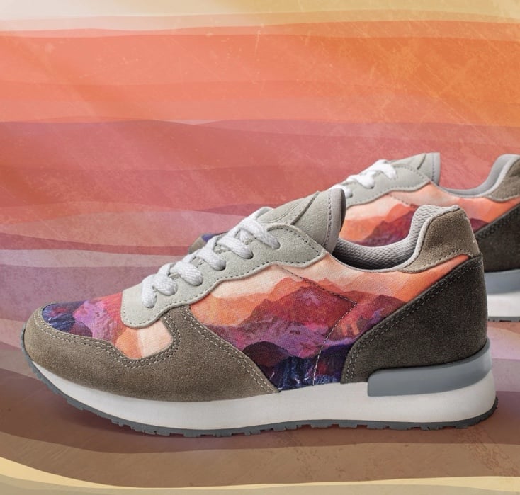 Inkkas Andes Grey Jogger Sneakers. Purple and Pink Sunset Mountains- Size 10