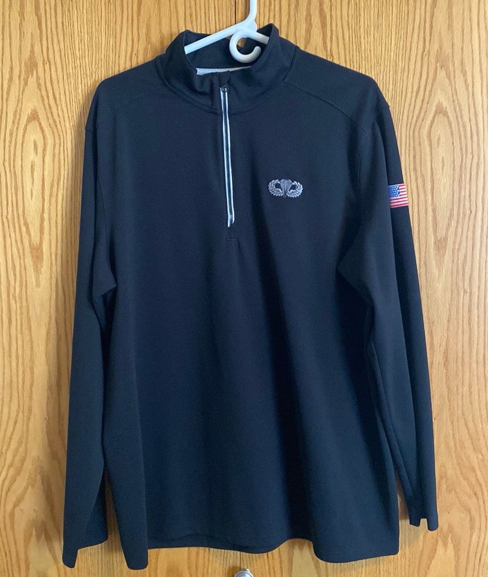 Jump Wings Parachutist Embroidered Quarter Zip Activewear Shirt Black XL