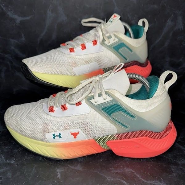 Under Armour Project Rock 5 White After Burn Athletic Colorful Shoes Women’s 10