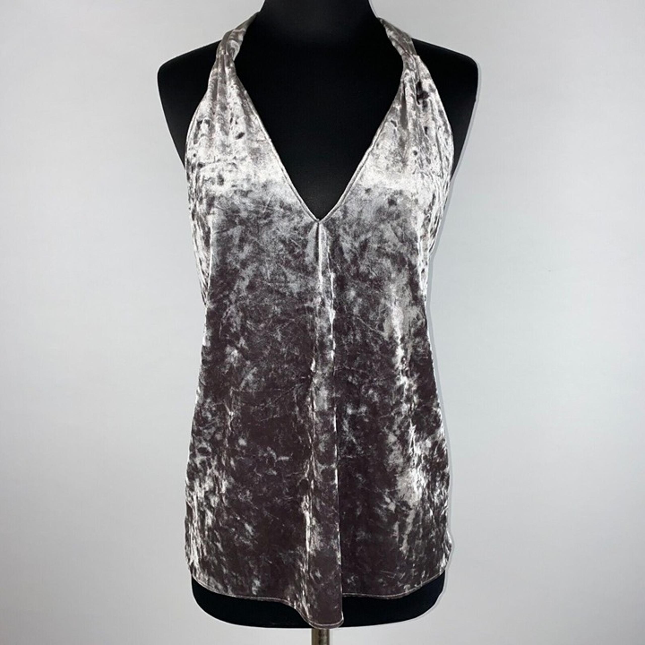 Zara Woman S Gray Silver Crushed Velvet Halter Sleeveless Top Keyhole Open Back