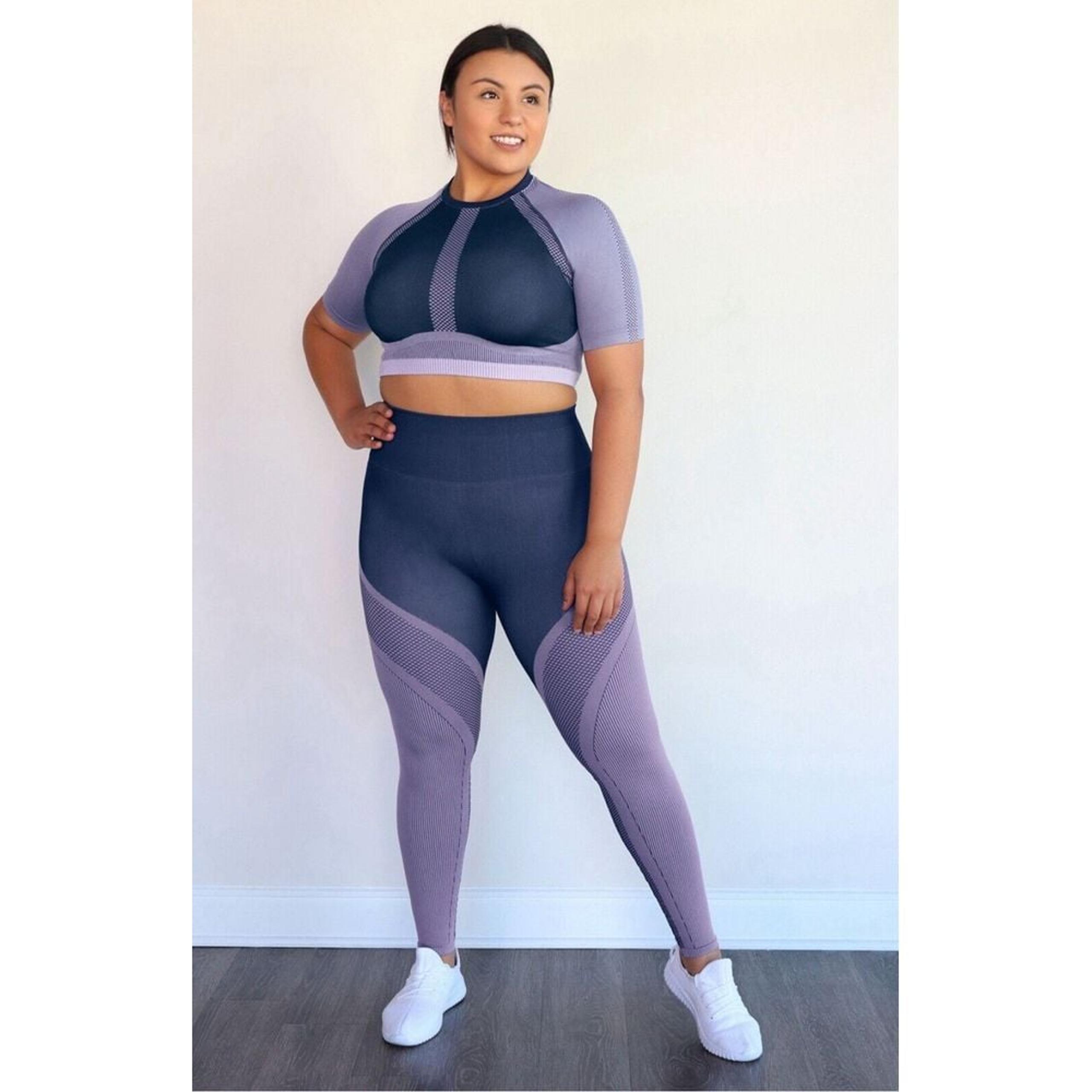 Fabletics Set Crop Top + High Waisted Leggings Women's Large Navy Purple