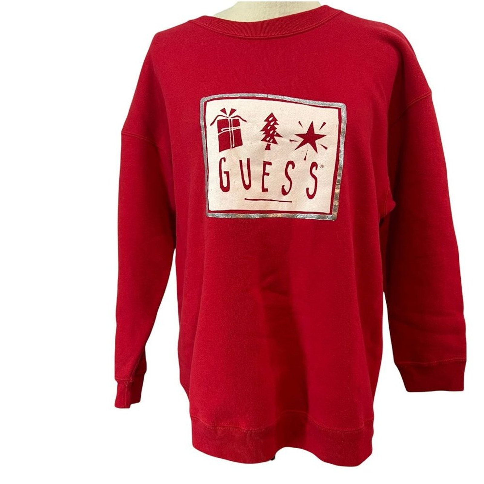 Vintage Guess Red Holiday Graphic Pullover Sweatshirt One Size