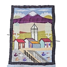 Southwestern Folk Art Wool Wall Art Tapestry Village Handmade 61 x 46 inches