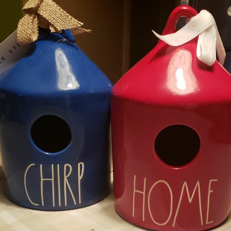 Rae Dunn home and chirp birdhouses