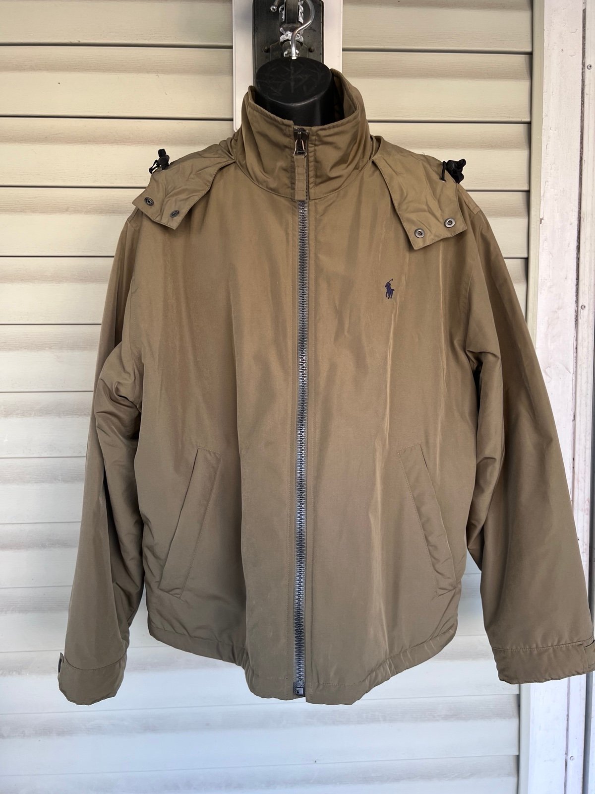 Vintage Polo Ralph Lauren Bomber Jacket Zip Fleece Lined Packable Hood Sz XL