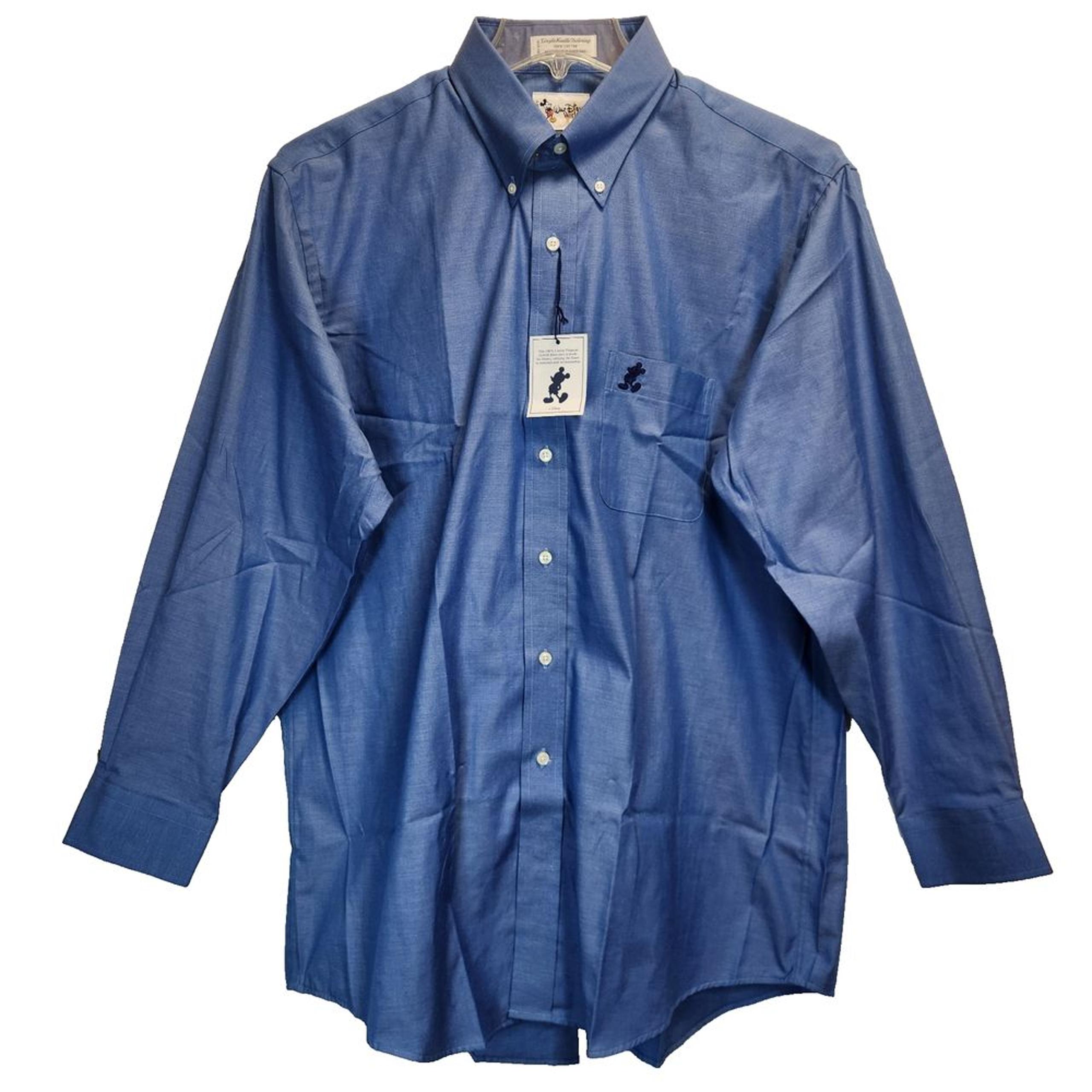 Walt Disney World Men's Pinpoint Oxford Dress Shirt Size L Blue Embroidered Logo
