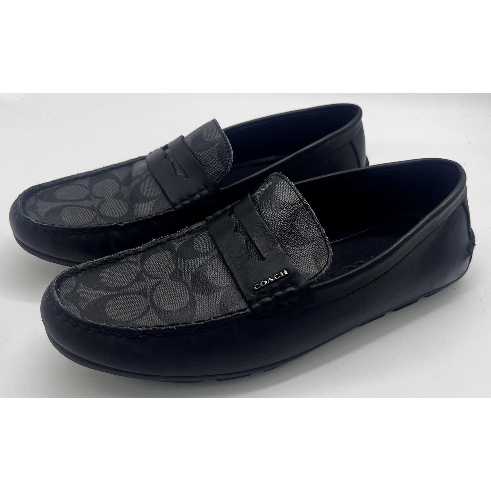 COACH Men's Driver Loafer Size 8.5 D US Black Leather Signature Jacquard COA