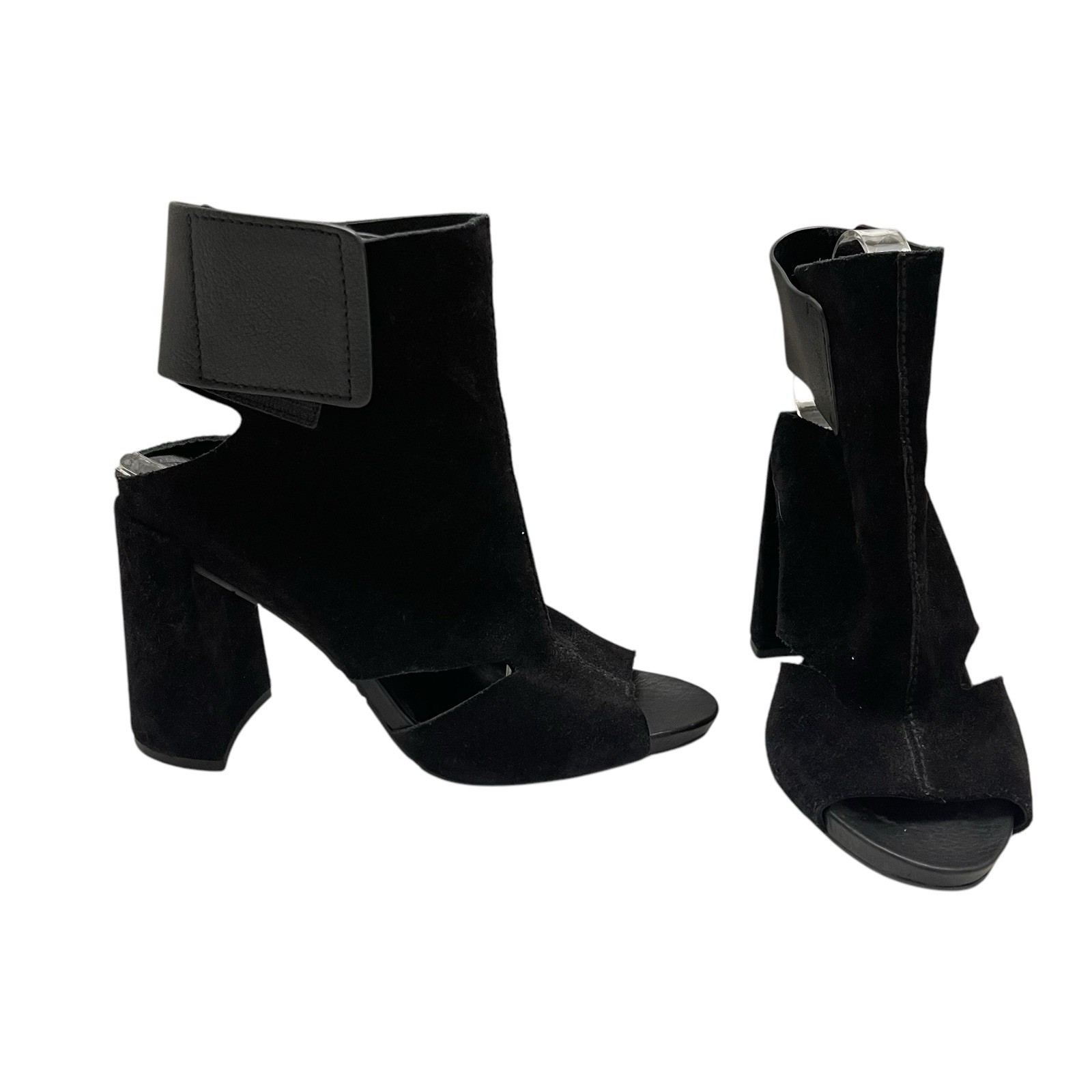 Pedro Garcia Shoes Black Leather Suede Platform Peep Toe Ankle Boots Womens US 8