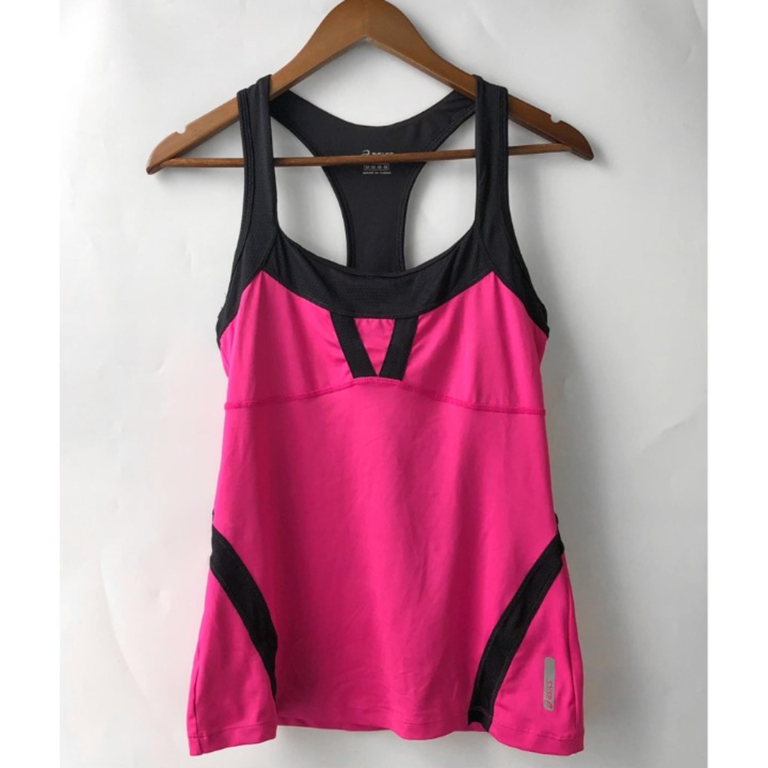Womens Asics Pink Black Racerback Tank Top Back Zip Pocket - Size M