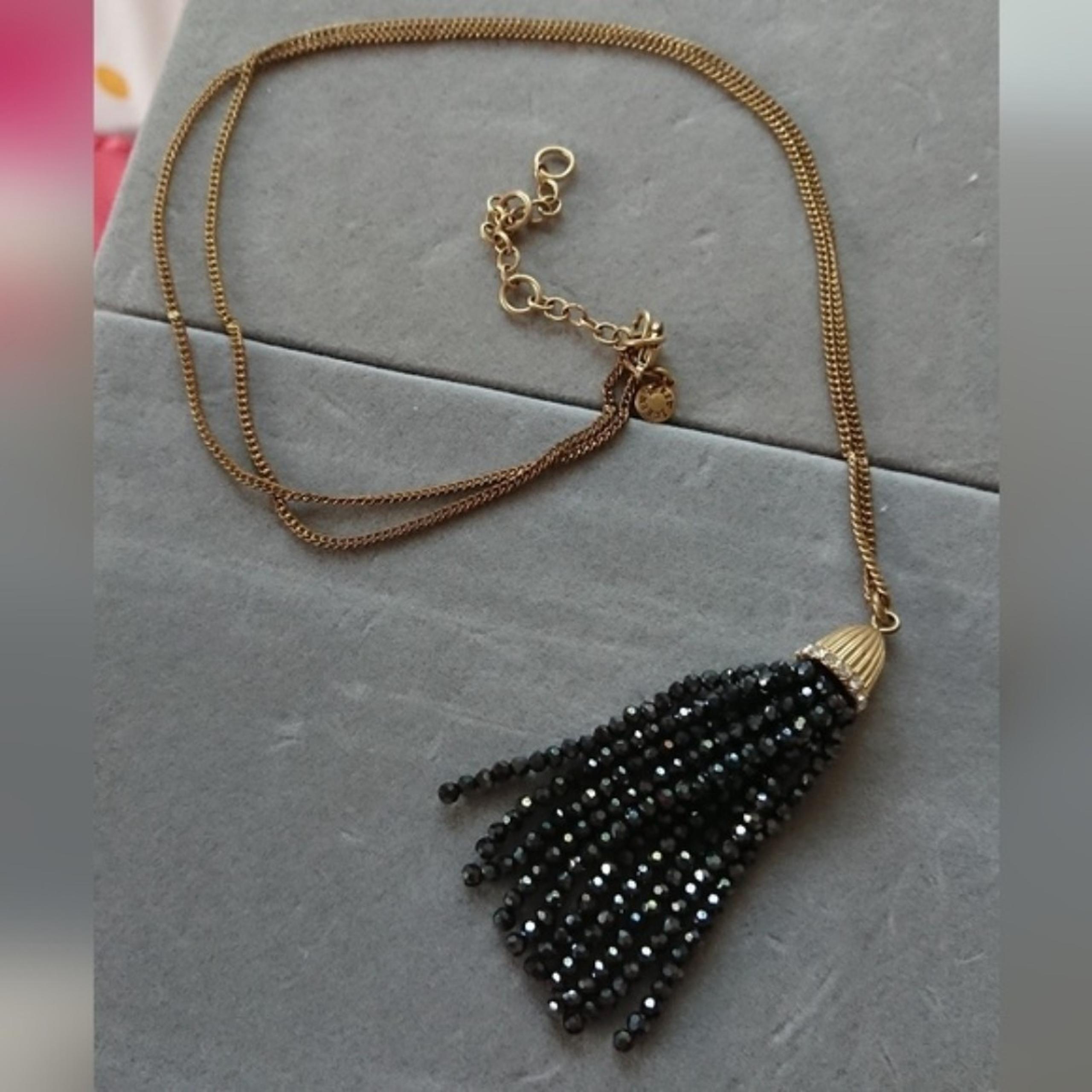 J. Crew Layer Necklace with crystal bead tassel pendant