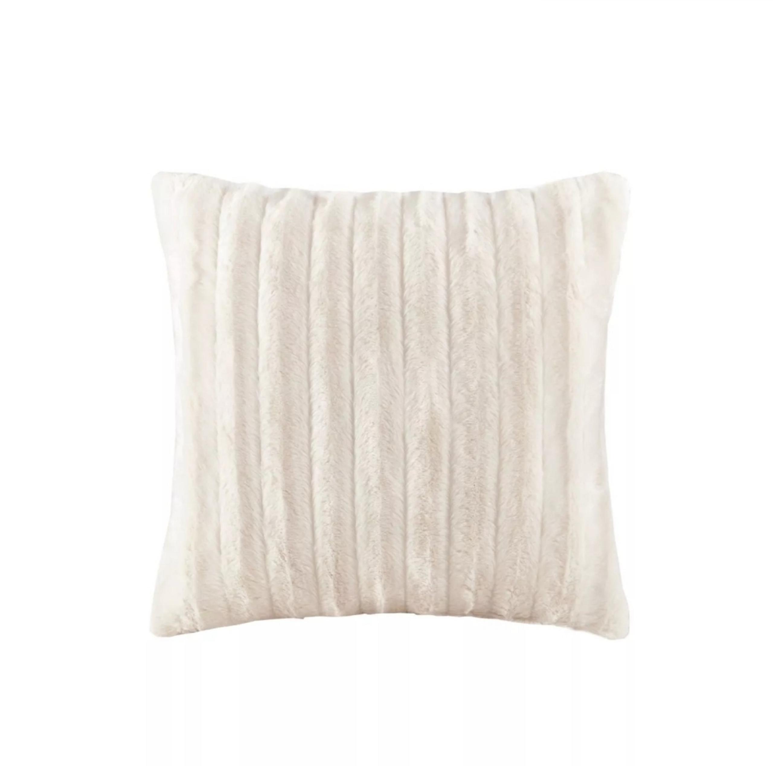 Madison Park 20"x20" Oversize York Faux Fur Square Throw Pillow Ivory