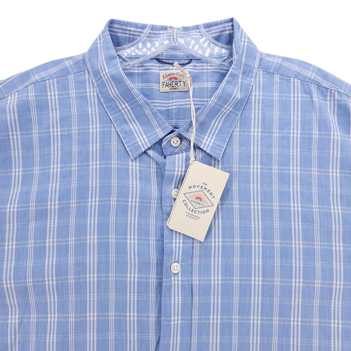 NWT FAHERTY The Movement Shirt Blue Valley View Plaid Lightweight Size XXL 2XL